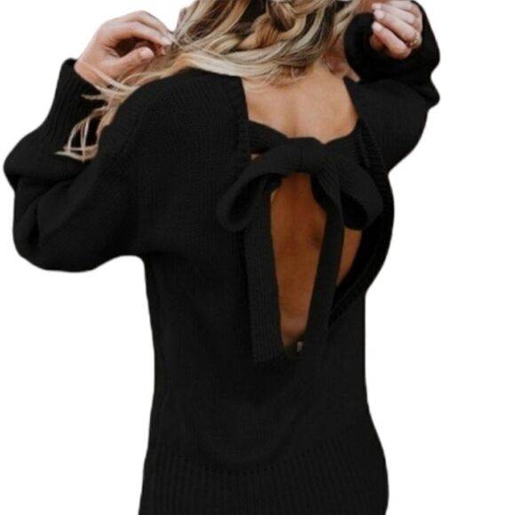 New black Open back bow tie sweater - Picture 1 of 2